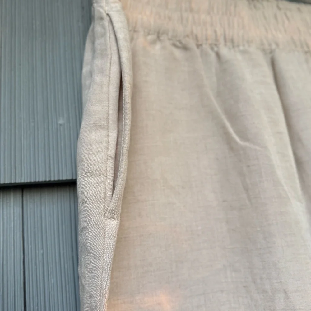 NWT H&M BEIGE KHAKI LINEN RAYON WIDE‎ LEG PANTS SIZE MEDIUM